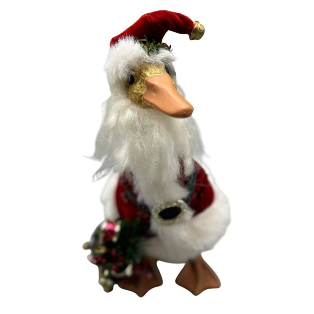 Santa Duck Figurine Red Velvet Outfit White Faux Fur Trim & Accessories READ